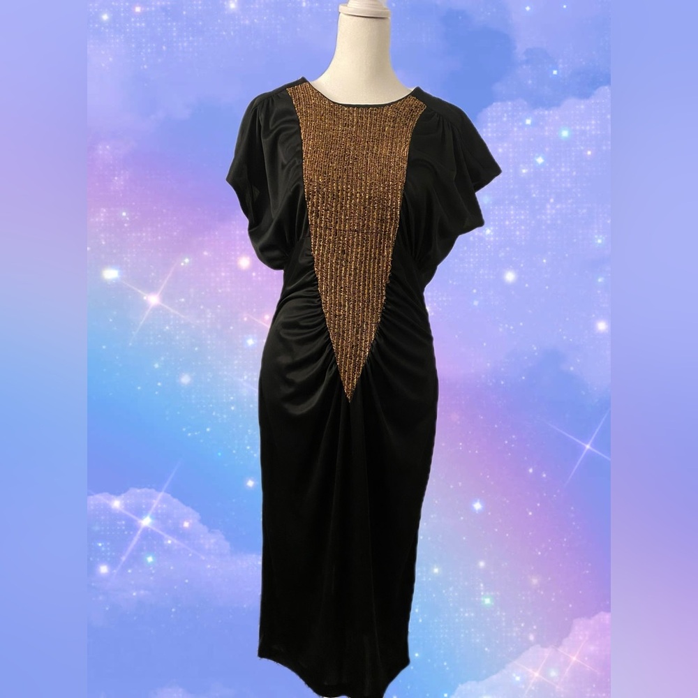 Retro black and metallic gold dress Sz 11/12